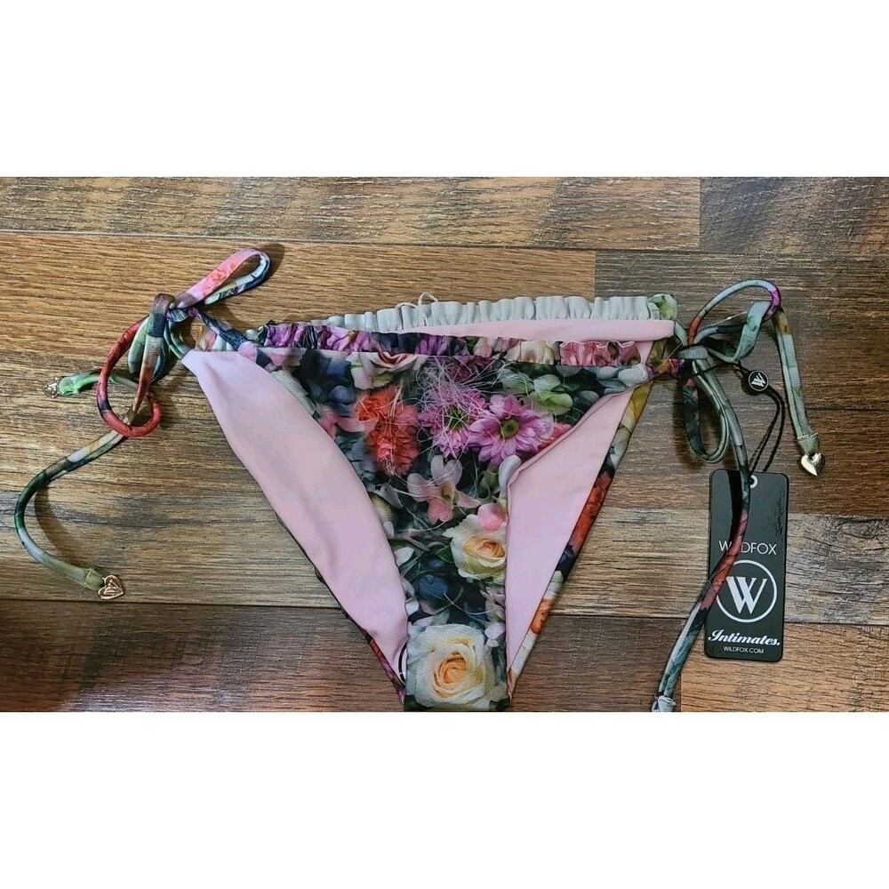 Wildfox Bikini Swim Bottom Only Ps  Floral Tie Sides Pink Made In Italy Nwt